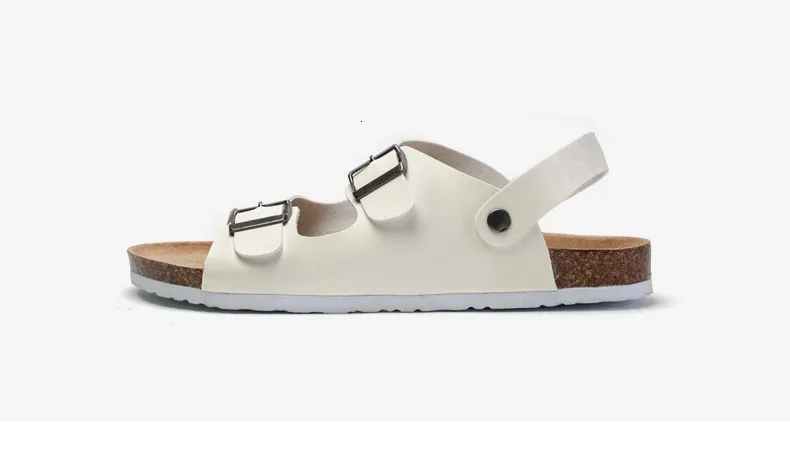 Classic Men Black Double Buckle Cork Sandals Pu Leather Sandals_voghion.com