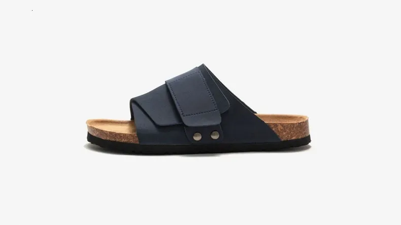 Unisex Khaki Beige Two Tone Adjustable Cork Sandals Flat Shoes_voghion.com
