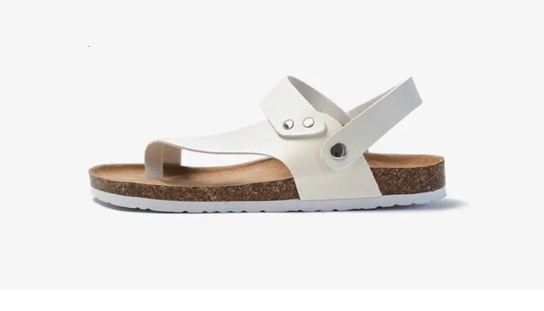 Unisex White Slingback Thong Sandals With Cork Footbed Flat Sole_voghion.com