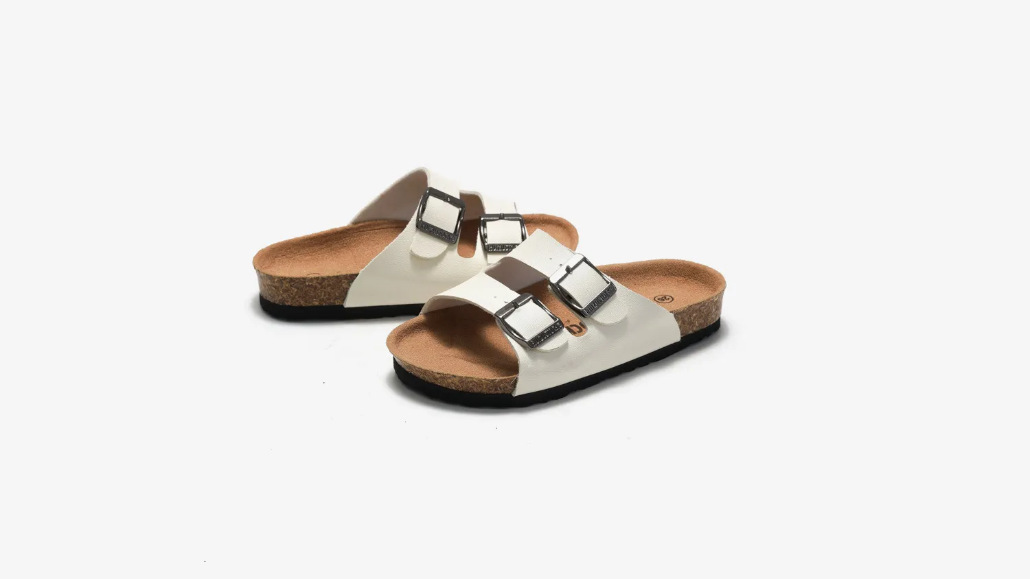 Sandales unisex classiques blanches en liège à double boucle cuir_voghion.com