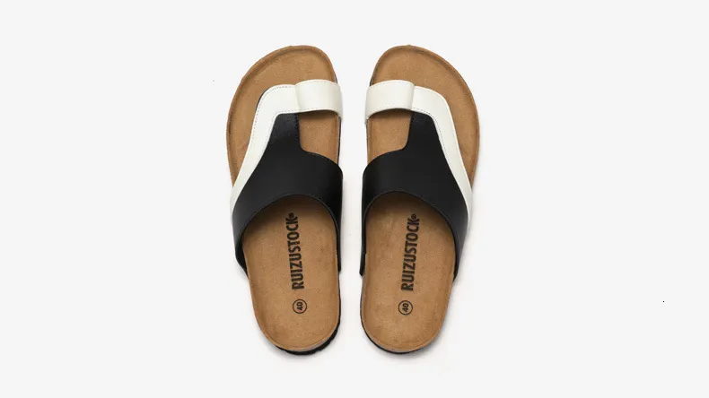 Classic Black Cork Sandals For Men Open Toe Beach Slides_voghion.com