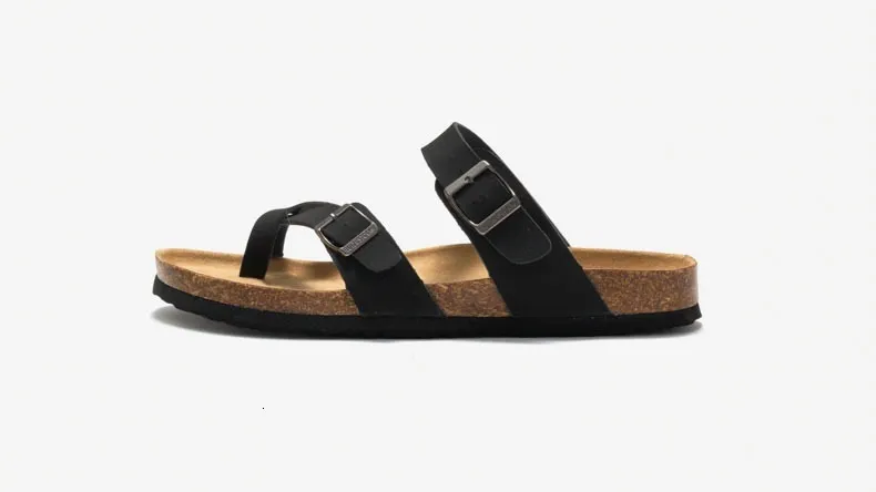 Unisex Khaki Toe Loop Sandals Flat Cork Footbed Adjustable Buckle_voghion.com