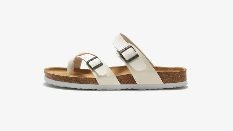 Unisex Khaki Toe Loop Sandals Flat Cork Footbed Adjustable Buckle_voghion.com