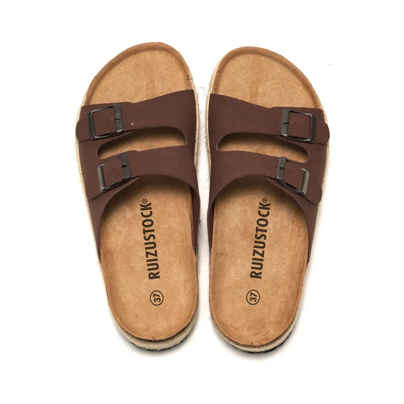RUIZUSTOCK Women Fashion Khaki Platform Slide Sandals Suede Double Buckle Espadrille Flat Shoes_voghion.com