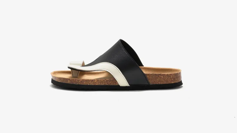 Classic Black Cork Sandals For Men Open Toe Beach Slides_voghion.com