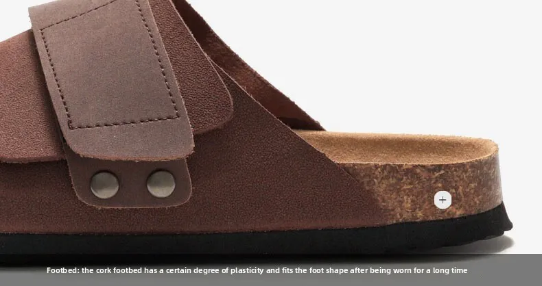 Unisex Khaki Beige Two Tone Adjustable Cork Sandals Flat Shoes_voghion.com