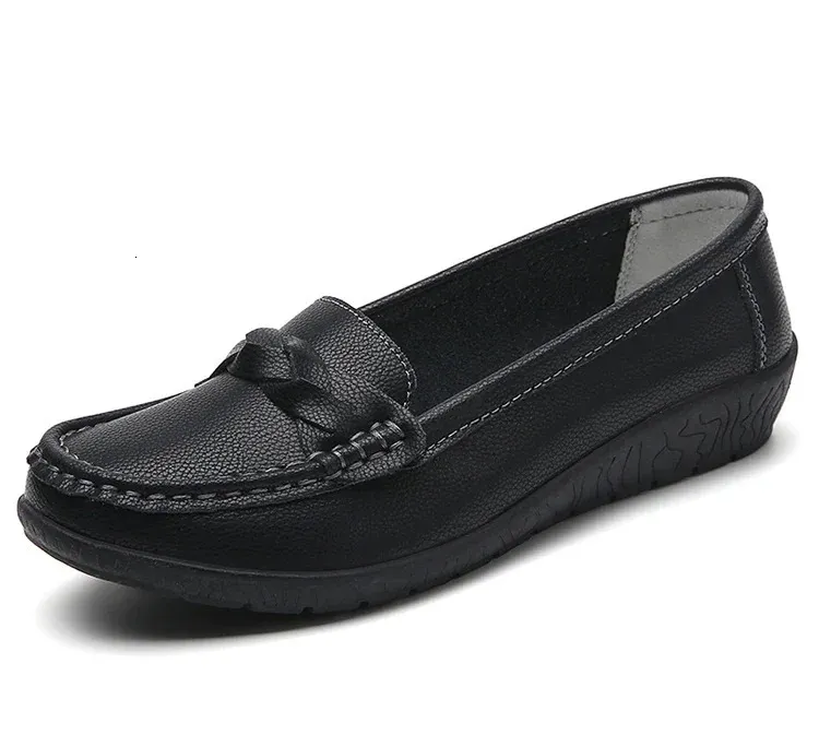 Mocasines comodos de mujer en piel zapatos planos blancos_voghion.com
