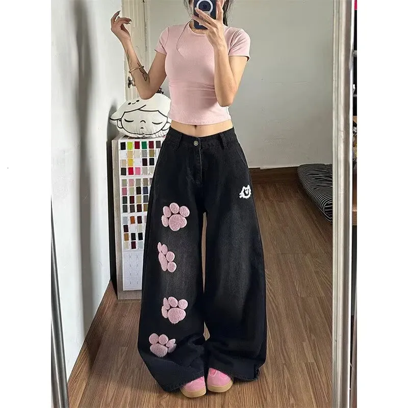 Blue Y2K Baggy Embroidered Wide Jeans For Women For From
