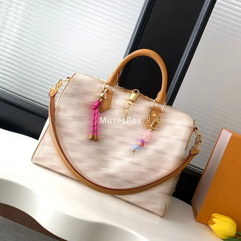 Designer White Leather Boston Pink Designer Bag With From