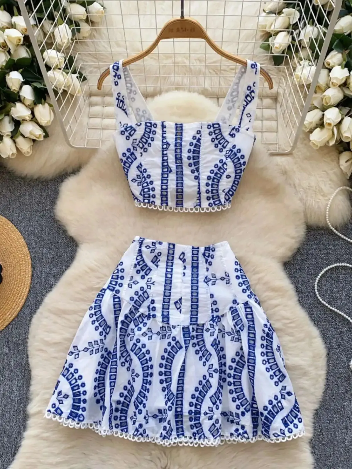two piece white beach dress Summer Set For Women Embroidered... From Yuncai1, Rs.4,290.91 Flowing A Size:21-21.5-34-35 event:Work Beach wedding dress Celena Maxi Dress Blue