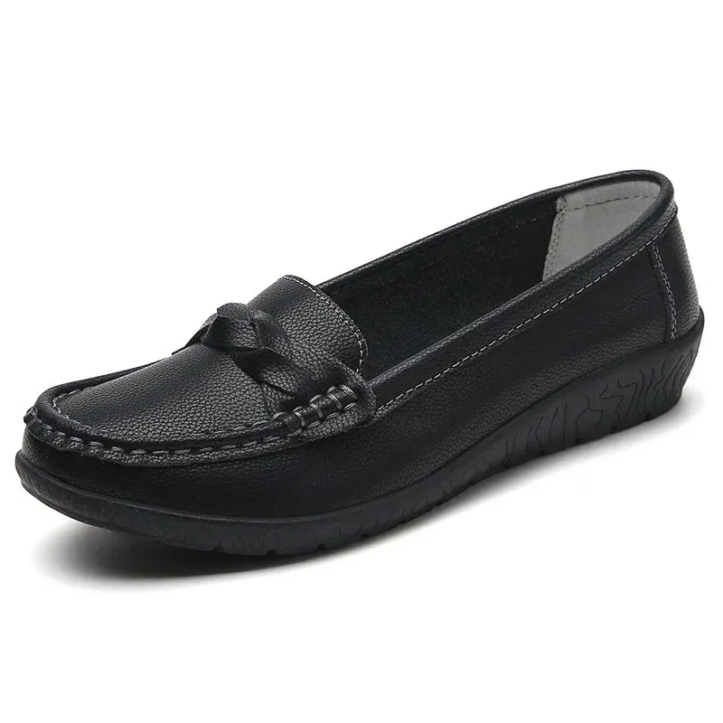 Mocasines planos sin cordones de cuero para mujer, zapatos planos cómodos para mujer, color blanco, zapatos Mujer, calzado para mujer 260521_voghion.com