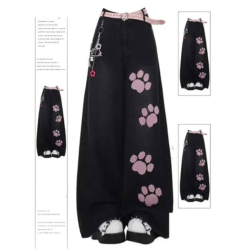 Blue Y2K Baggy Embroidered Wide Jeans For Women For From