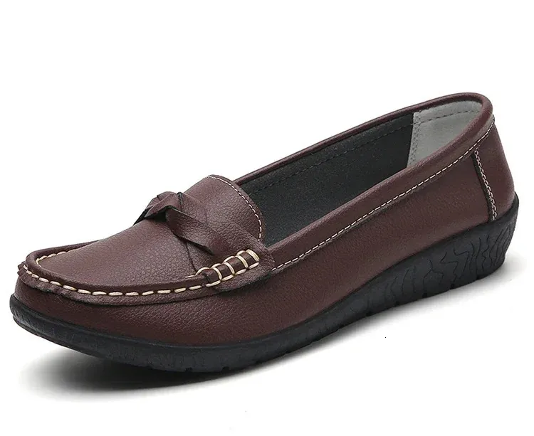 Mocasines comodos de mujer en piel zapatos planos blancos_voghion.com