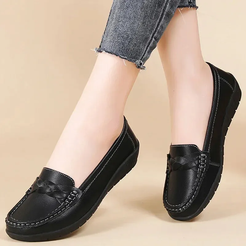 Mocasines planos sin cordones de cuero para mujer, zapatos planos cómodos para mujer, color blanco, zapatos Mujer, calzado para mujer 260521_voghion.com