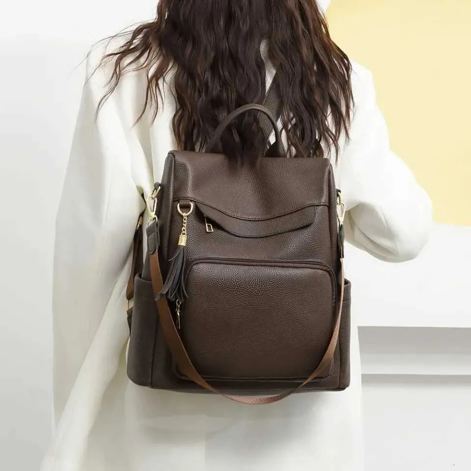 dark brown leather backpack purse simple BOYATU Genuine for Women: Anti Theft Convertible Soft Backpacks way convertible bag simplifies travel life 966 Small side entry leather