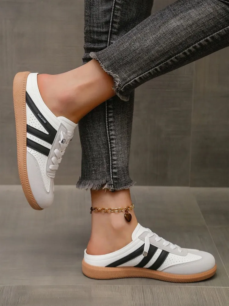 Women's Export Flat Bottomed Mules Spring And Autumn New Style Casual Back Strap Sneakers Lightweight Large Size White_vogvips.com
