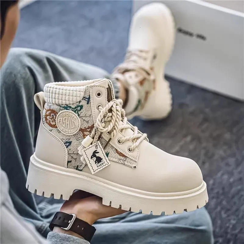 Bottes de combat noires à plateforme pour homme avec broderies colorées et pompons, tenue de tous les jours_voghion.com