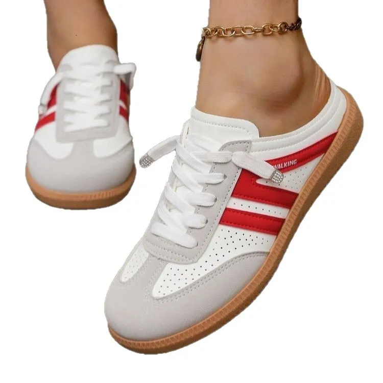 Women's Export Flat Bottomed Mules Spring And Autumn New Style Casual Back Strap Sneakers Lightweight Large Size White_vogvips.com