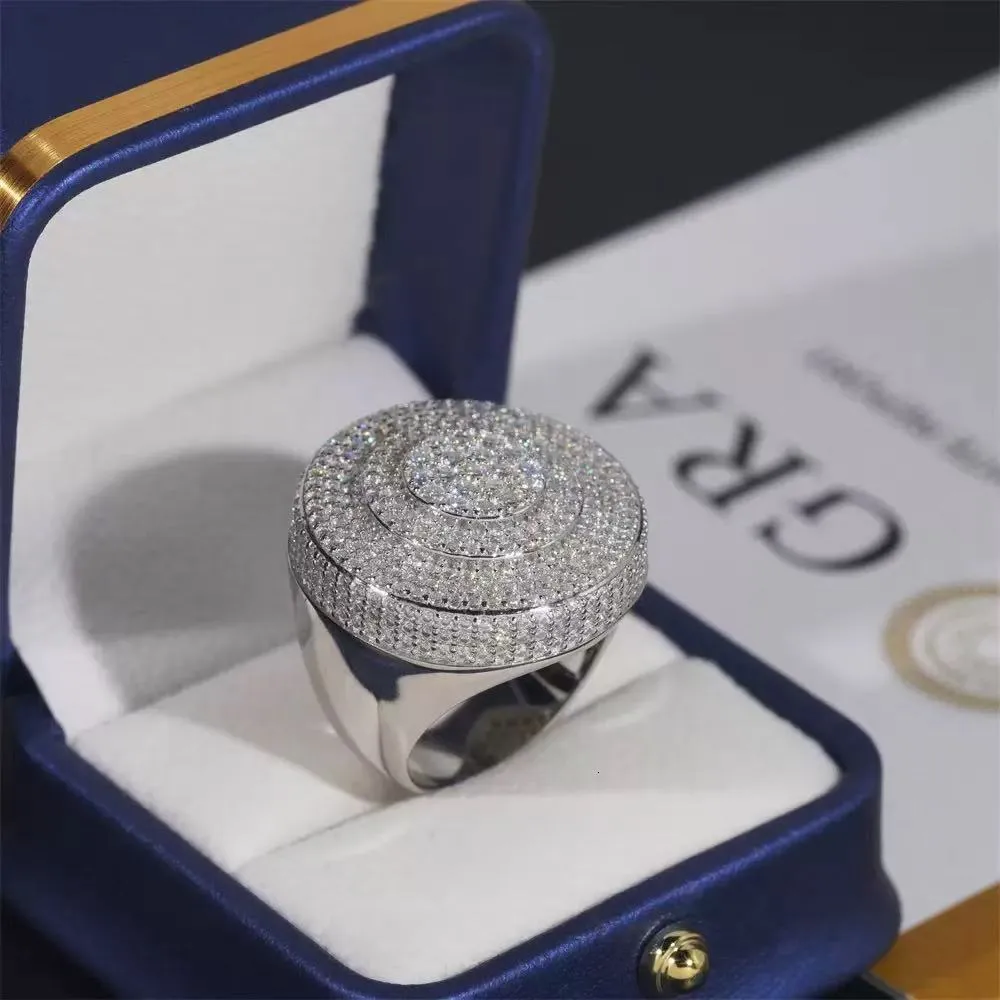 925 Sterling Silver Iced Out Moissanite Ring VVS D Color Pass Diamond Tester Mens Hip Hop Accessories_voghion.com