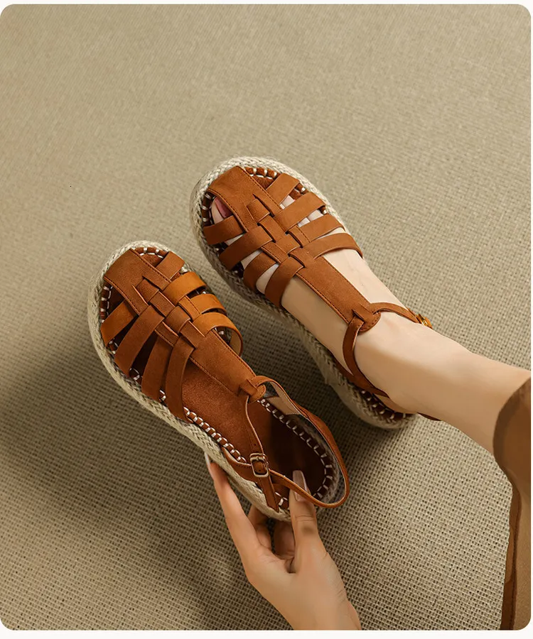 Womens Beige Fisherman Sandals Platform Espadrille Ankle Strap_voghion.com