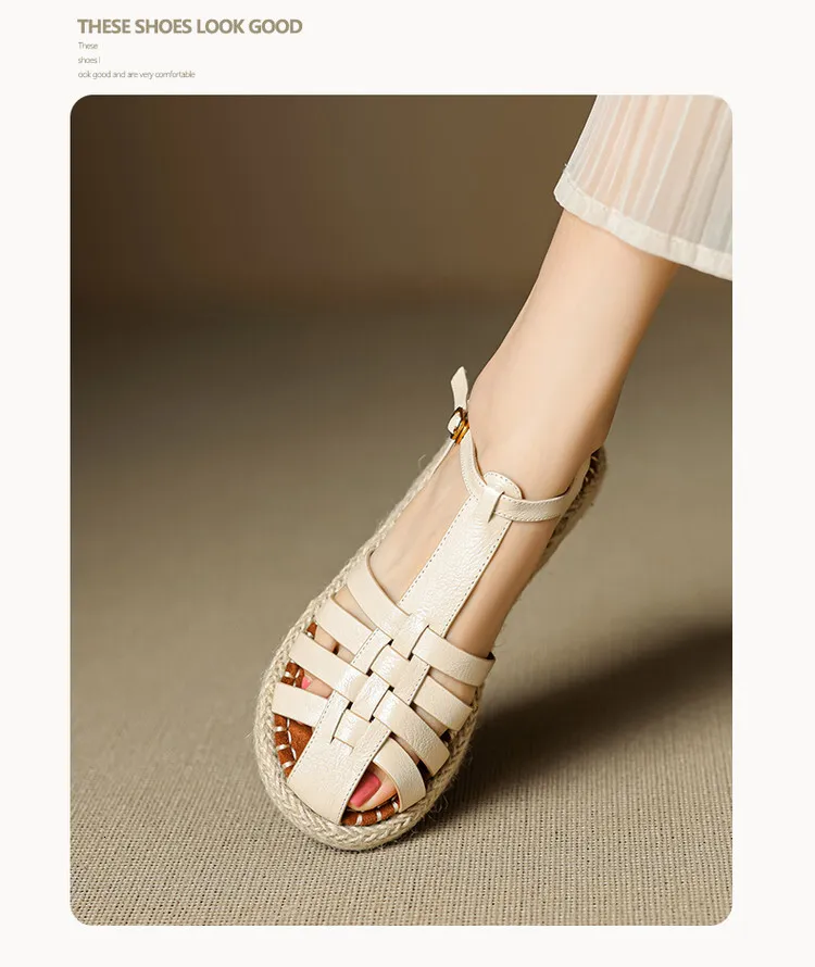 Womens Beige Fisherman Sandals Platform Espadrille Ankle Strap_voghion.com
