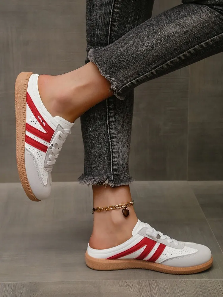 Women's Export Flat Bottomed Mules Spring And Autumn New Style Casual Back Strap Sneakers Lightweight Large Size White_vogvips.com