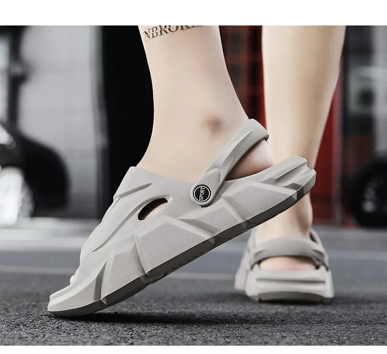 Mens Sport Slides Sandals Adjustable Strap Non Slip Beach Slippers_voghion.com