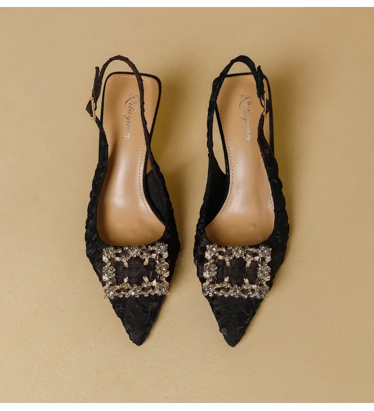 Women's Pointed Toe Crystal Buckle Slingback Heels Wedding Shoes_voghion.com