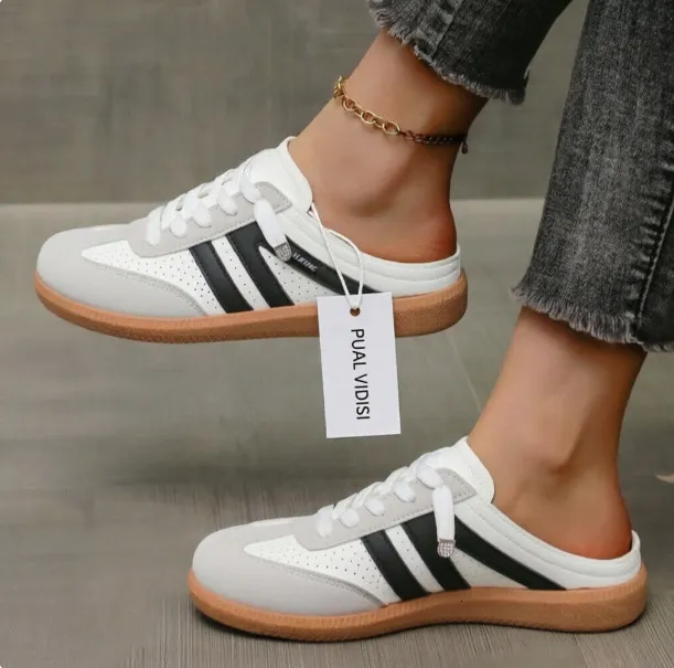 Women's Export Flat Bottomed Mules Spring And Autumn New Style Casual Back Strap Sneakers Lightweight Large Size White_vogvips.com