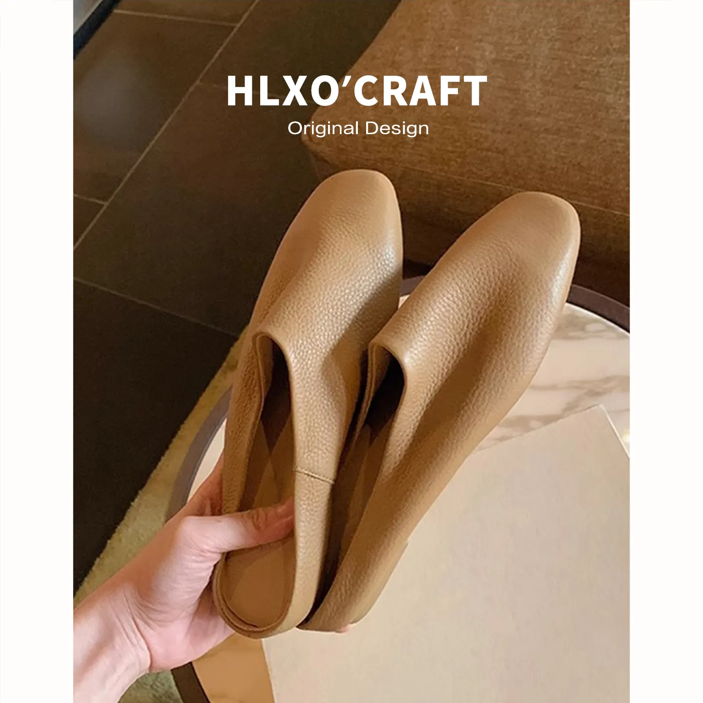 Womens White Leather Mules Square Toe Backless Slip On Casual Flat Slippers_voghion.com