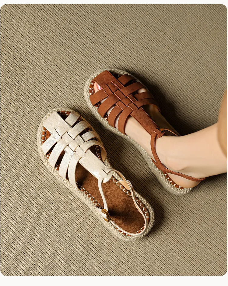 Womens Beige Fisherman Sandals Platform Espadrille Ankle Strap_voghion.com