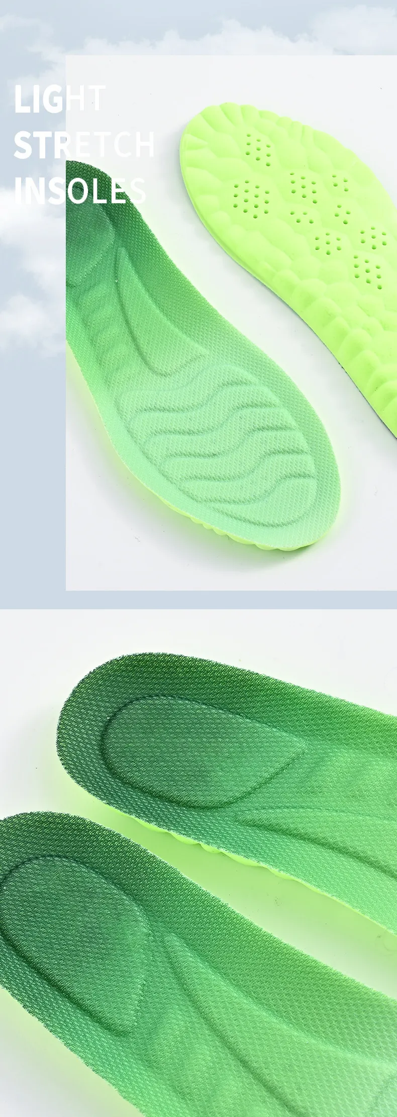 Soft Elastic Shoe Insoles Shock Absorption Breathable Sweat Wearing Comfortable Inserts_voghion.com