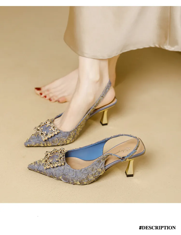 Women's Pointed Toe Crystal Buckle Slingback Heels Wedding Shoes_voghion.com