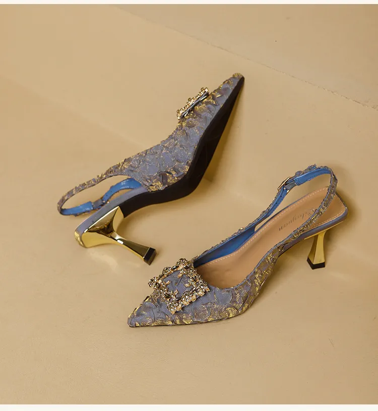 Women's Pointed Toe Crystal Buckle Slingback Heels Wedding Shoes_voghion.com