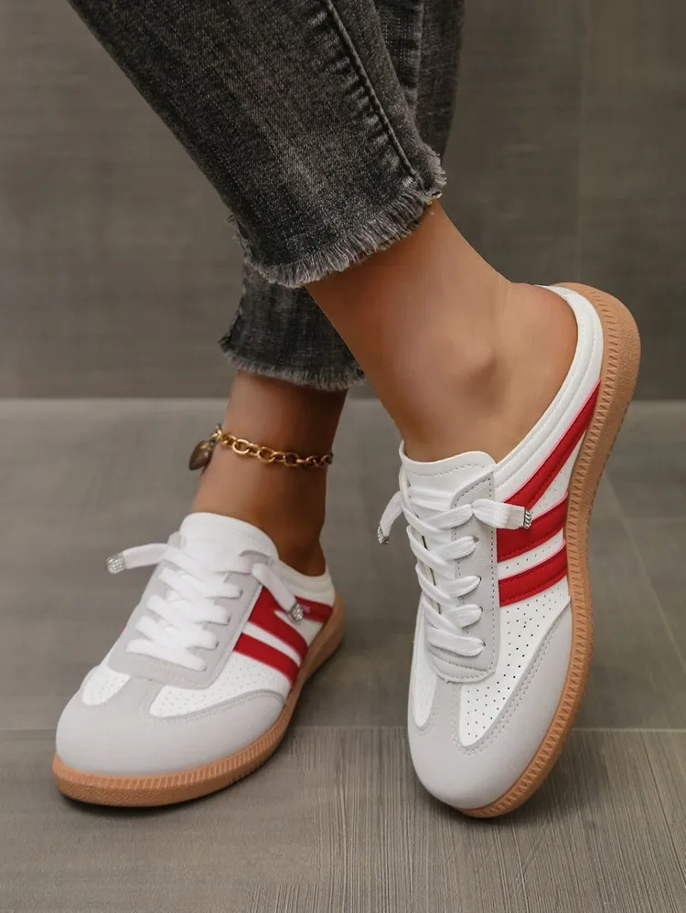 Women's Export Flat Bottomed Mules Spring And Autumn New Style Casual Back Strap Sneakers Lightweight Large Size White_vogvips.com