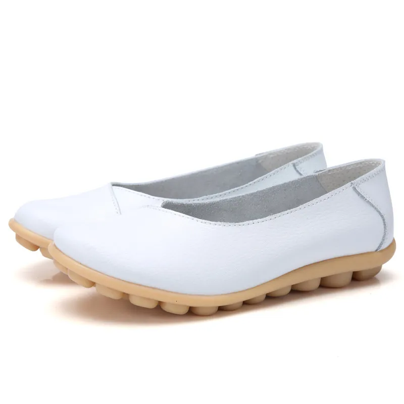 Scarpe basse da donna in pelle gialla, comode mocassini slip-on ideali per stare in piedi tutto il giorno._voghion.com