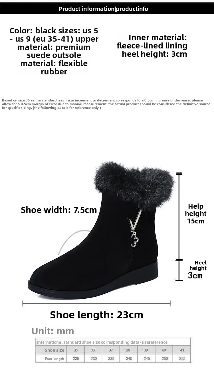 Bottes d'hiver pour femme fourrées et strassées en daim plat_voghion.com