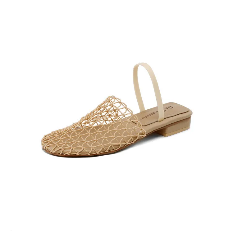 Womens Mesh Slingback Sandals Square Toe Ankle Strap Low Block Heel Summer Mules_voghion.com