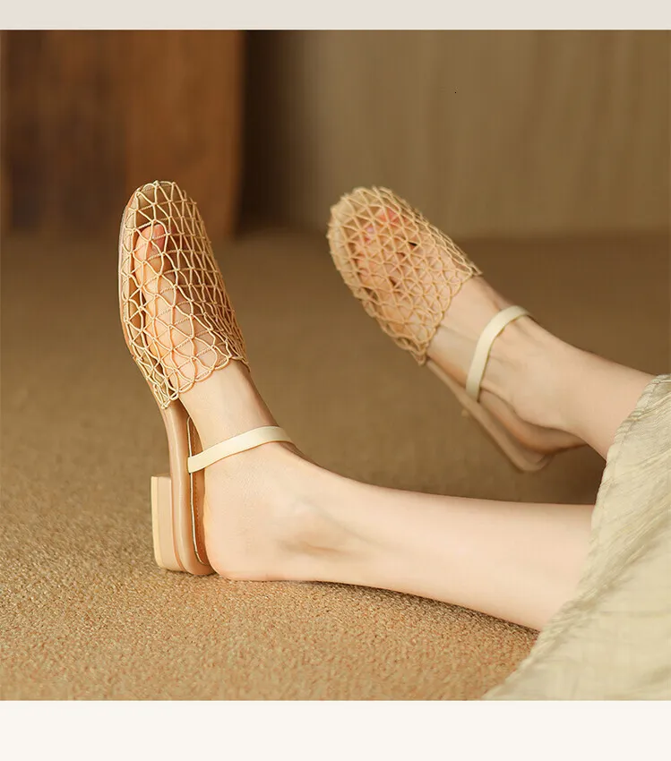 Womens Mesh Slingback Sandals Square Toe Ankle Strap Block Heels_voghion.com