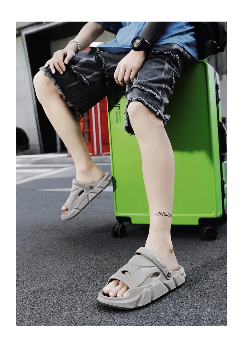 Mens Sport Slides Sandals Adjustable Strap Non Slip Beach Slippers_voghion.com