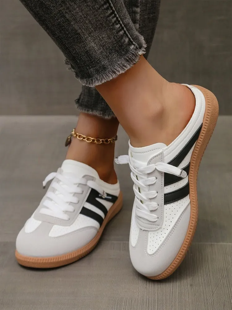 Women's Export Flat Bottomed Mules Spring And Autumn New Style Casual Back Strap Sneakers Lightweight Large Size White_vogvips.com