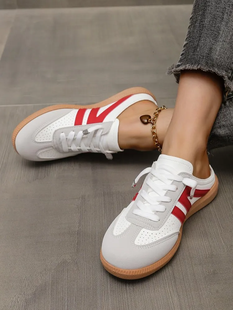Women's Export Flat Bottomed Mules Spring And Autumn New Style Casual Back Strap Sneakers Lightweight Large Size White_vogvips.com