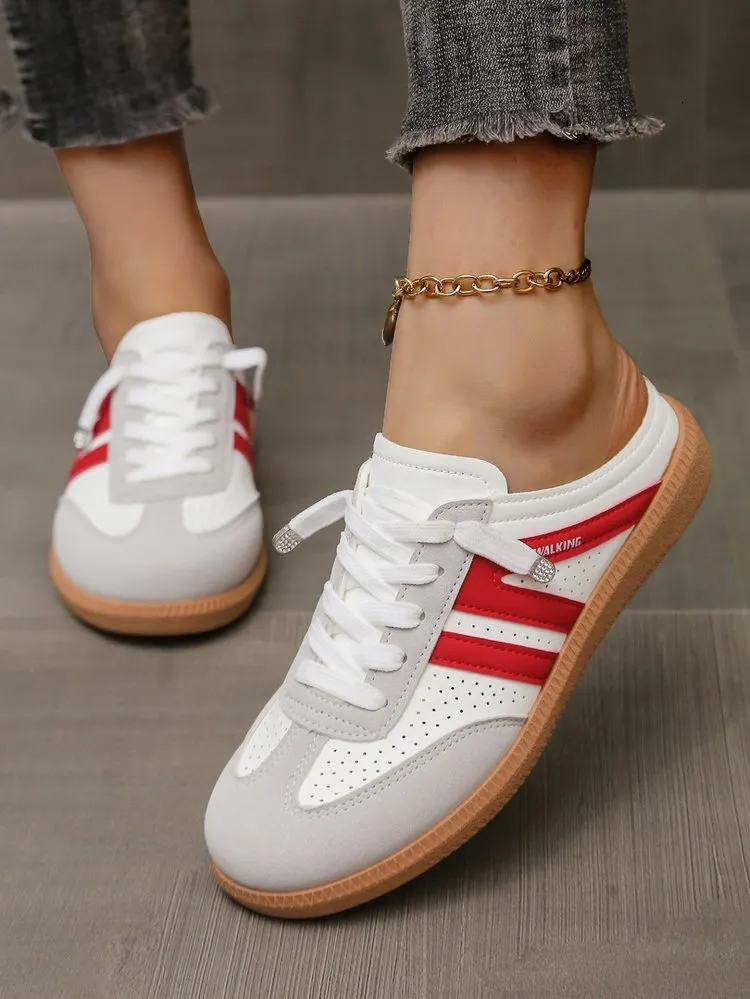 Women's Export Flat Bottomed Mules Spring And Autumn New Style Casual Back Strap Sneakers Lightweight Large Size White_vogvips.com