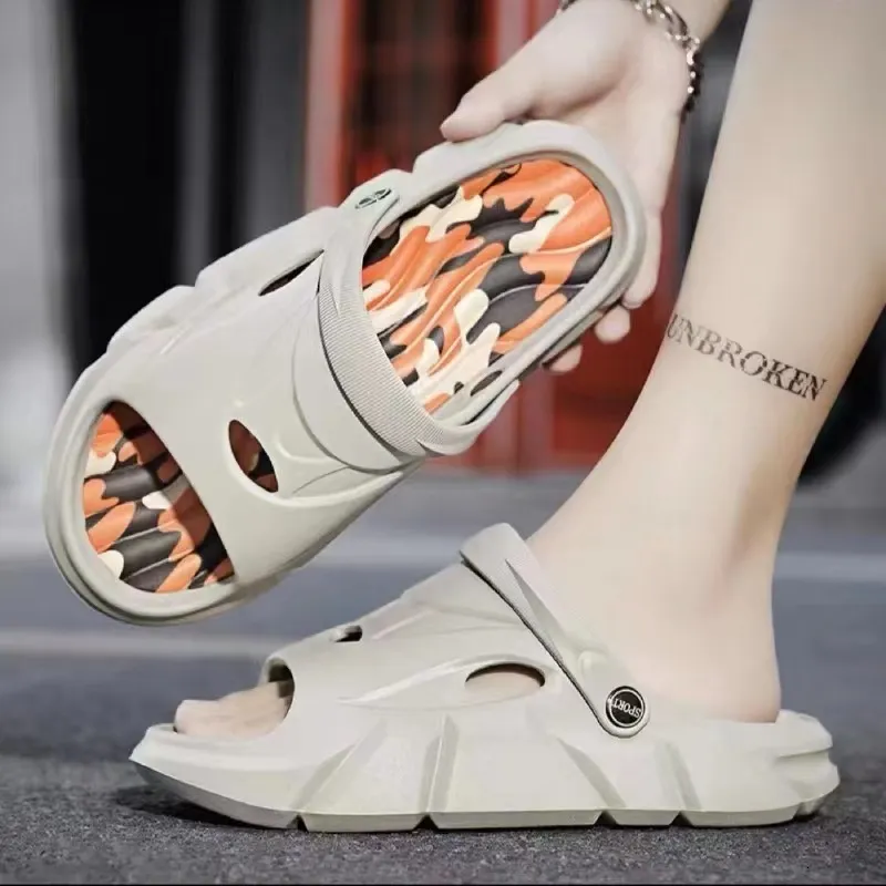 Mens Sport Slides Sandals Adjustable Strap Thick Non Slip Sole Outdoor Beach Slippers_voghion.com