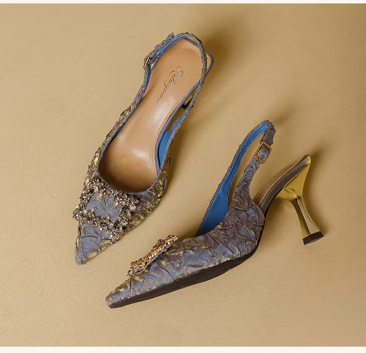 Women's Pointed Toe Crystal Buckle Slingback Heels Wedding Shoes_voghion.com