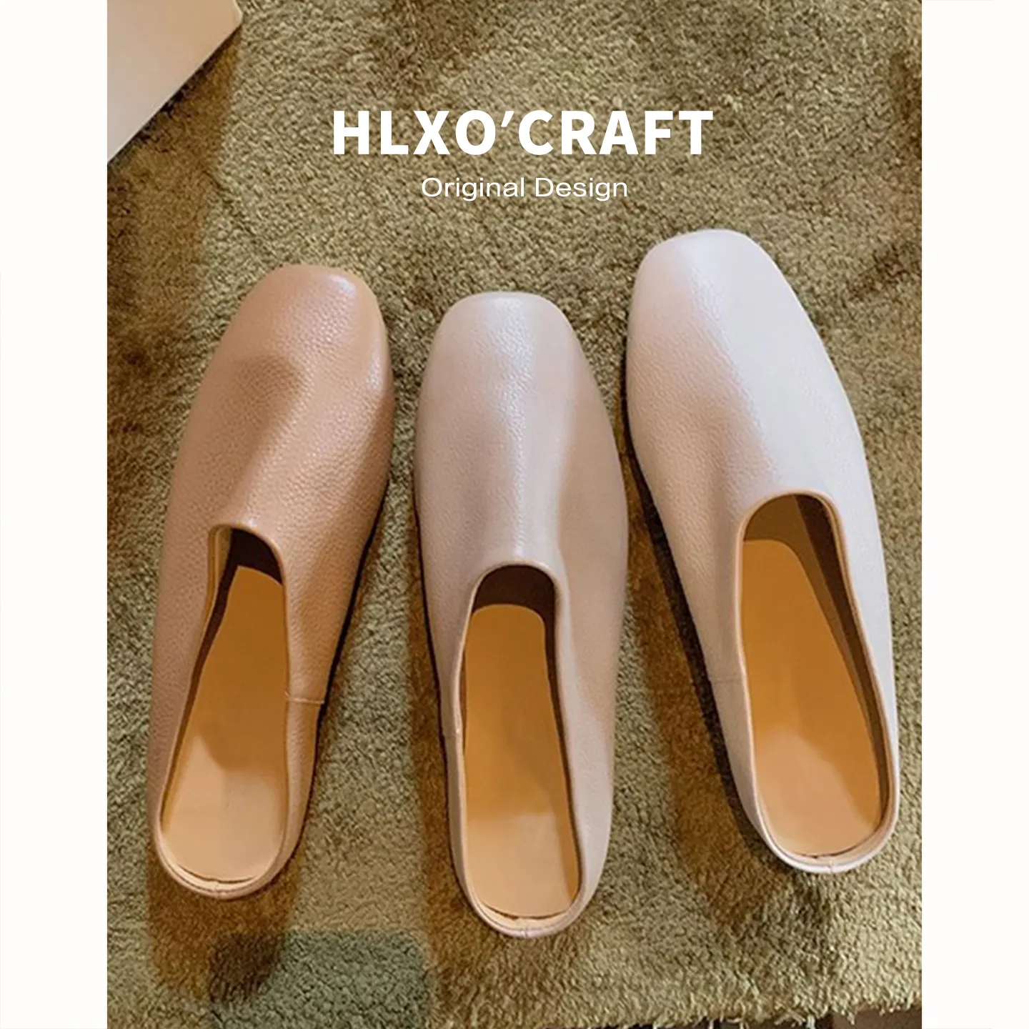 Womens White Leather Mules Square Toe Backless Slip On Casual Flat Slippers_voghion.com