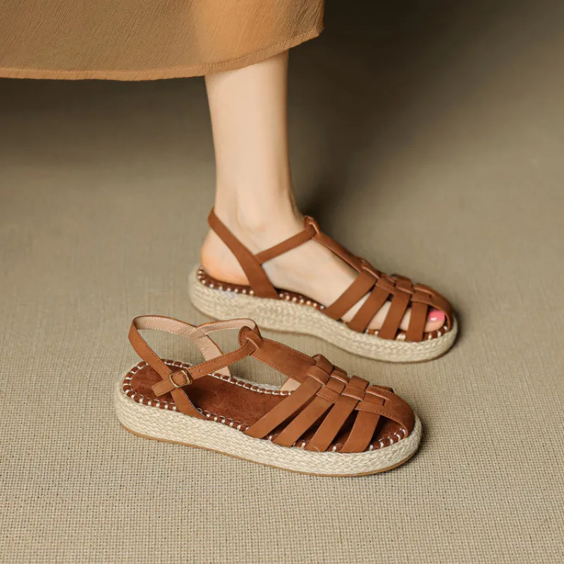 Womens Beige Fisherman Sandals Espadrille Platform Ankle Strap Closed Toe_voghion.com