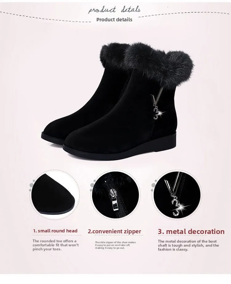 Bottes d'hiver pour femme fourrées et strassées en daim plat_voghion.com