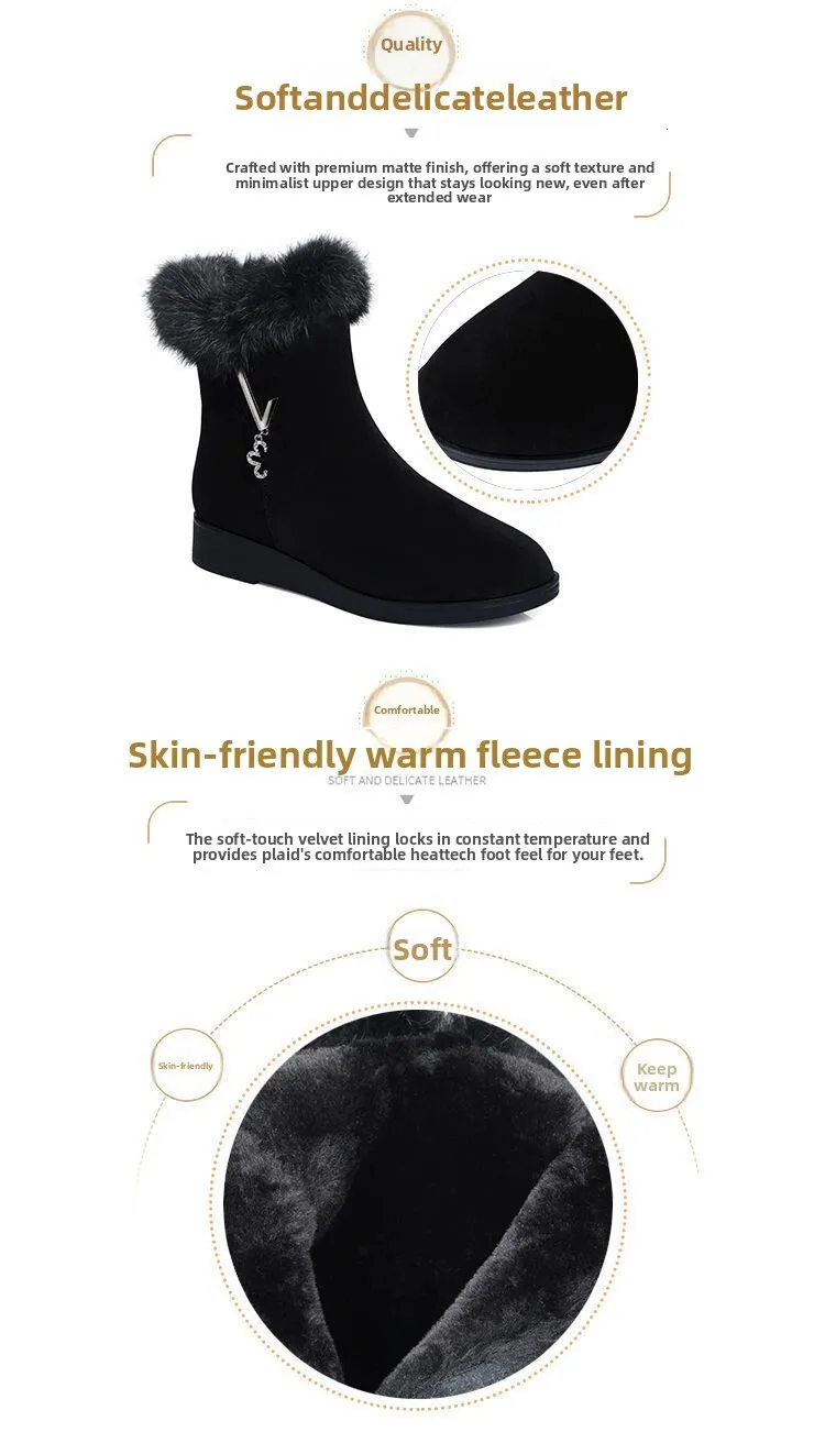 Bottes d'hiver pour femme fourrées et strassées en daim plat_voghion.com
