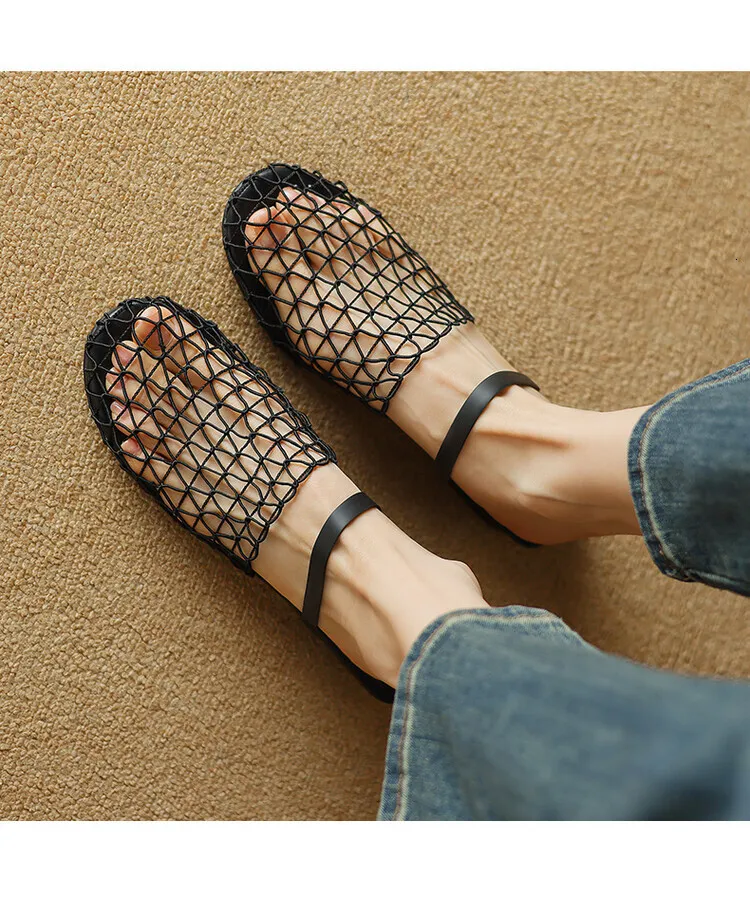 Womens Mesh Slingback Sandals Square Toe Ankle Strap Low Block Heel Summer Mules_voghion.com